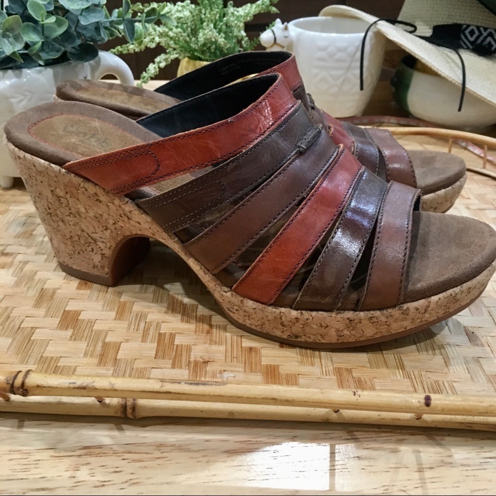 COBB HILL leather clog wedge sandal orange brown